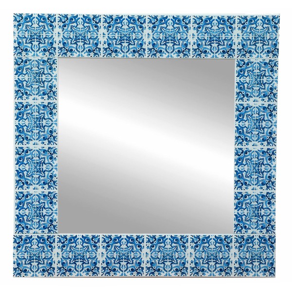 Specchiera in Vetro da Muro in Vetrofusione Decoro Blue Mditerraneo Made in Italy 42x42 cm